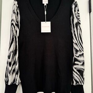 Zac & Rachel Black Knit Top with Monochrome Sleeves